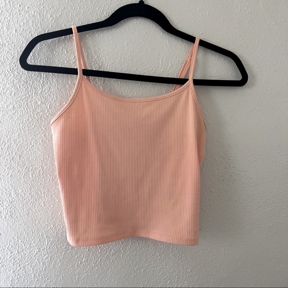 American Eagle Outfitters Tops - American Eagle Bright Coral Basic Ribbed Crop Top